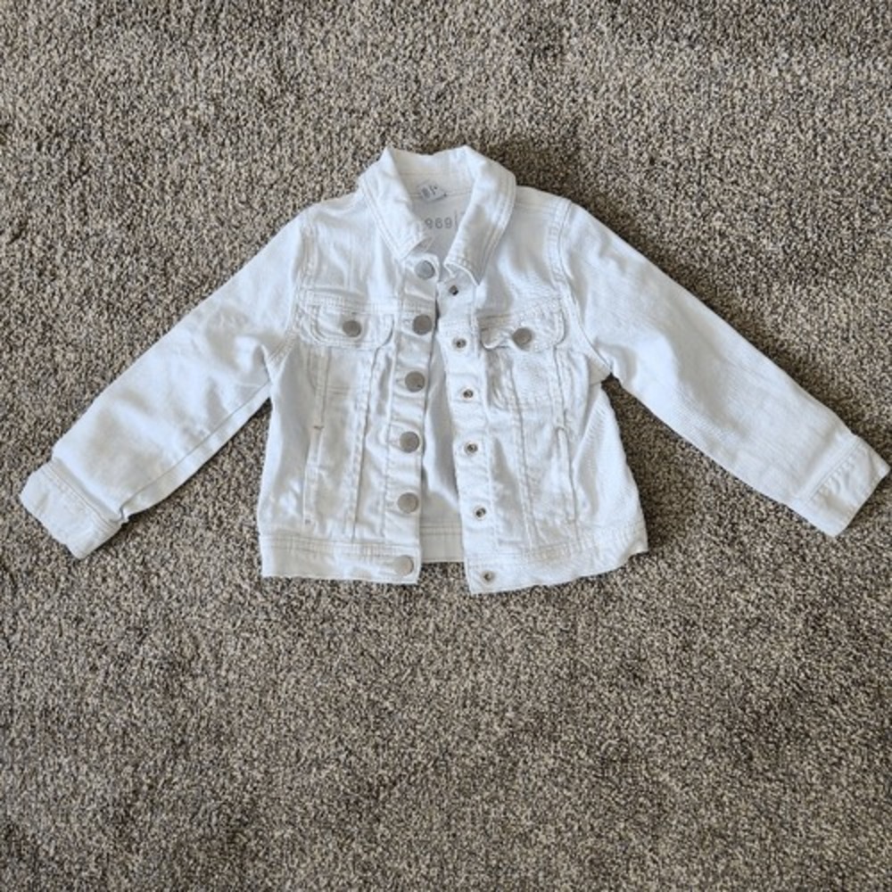 Gap Cropped Jean Jacket Girls‎ 4 White Denim Button Up Long Sleeve Collar Cotton